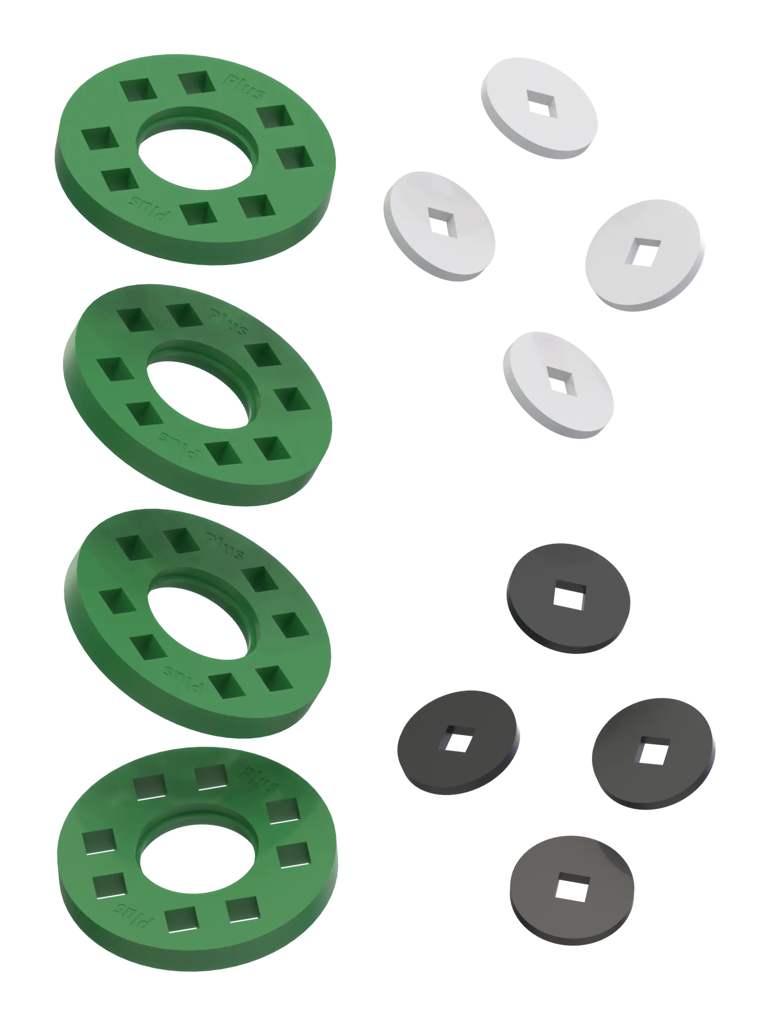 Hjul – 4 Gröna hjul med 4 vita och 4 svarta navkapslar